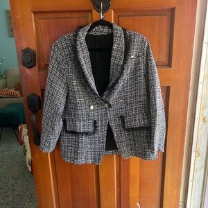 SHEIN Black and White Tweed Blazer